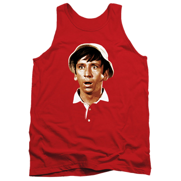 Red men's tank with Gilligan's Island Gilligans Head graphic