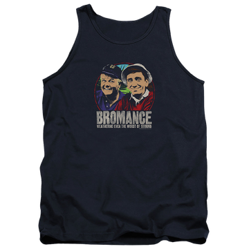 Navy men's tank with Gilligan's Island Stormy Bromance graphic