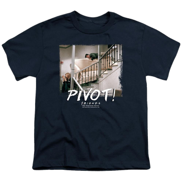 Navy youth t-shirt for ages 8 to 12 with Friends Pivot graphic