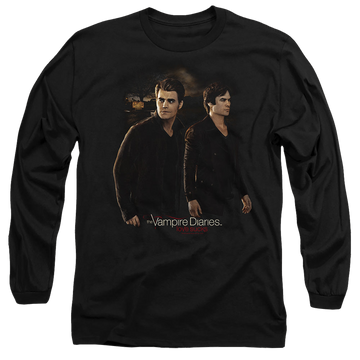 Black men's long sleeve t-shirt with The Vampire Diaries Brothers graphic