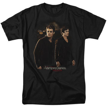 Black men's regular fit t-shirt with The Vampire Diaries Brothers graphic