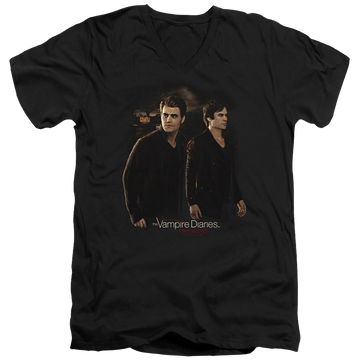 Black men's v-neck t-shirt with The Vampire Diaries Brothers graphic