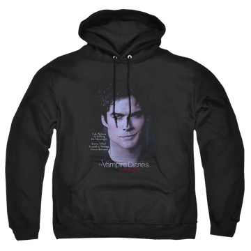 Black pullover hoodie with The Vampire Diaries Messanger graphic