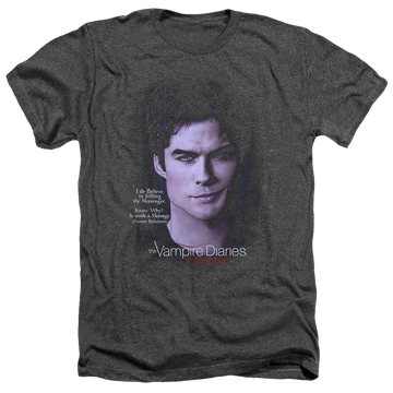 Charcoal men's heather t-shirt with The Vampire Diaries Messanger graphic