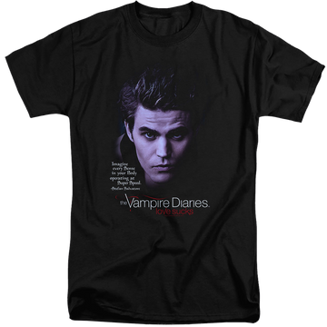 Black men's tall fit t-shirt with The Vampire Diaries Sense Your Body graphic