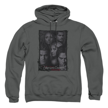 Charcoal pullover hoodie with The Vampire Diaries So Here We Are graphic