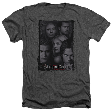 Charcoal men's heather t-shirt with The Vampire Diaries So Here We Are graphic