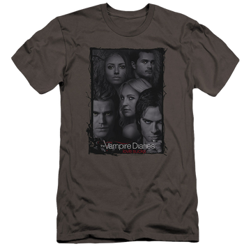 Charcoal men's premium slim fit t-shirt with The Vampire Diaries So Here We Are graphic