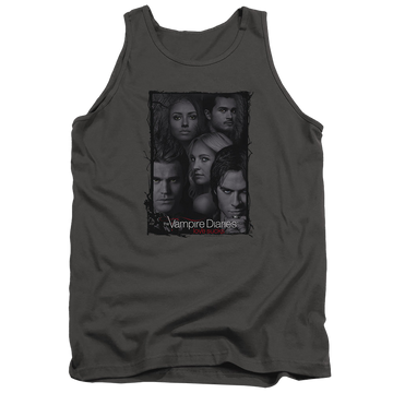 Charcoal men's tank with The Vampire Diaries So Here We Are graphic