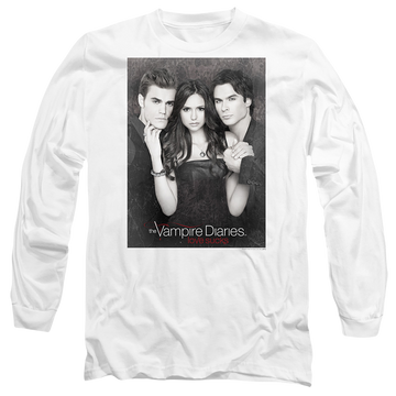 White men's long sleeve t-shirt with The Vampire Diaries That Was Then graphic