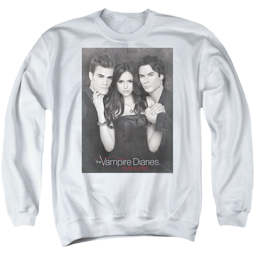 White men's crewneck sweatshirt with The Vampire Diaries That Was Then graphic