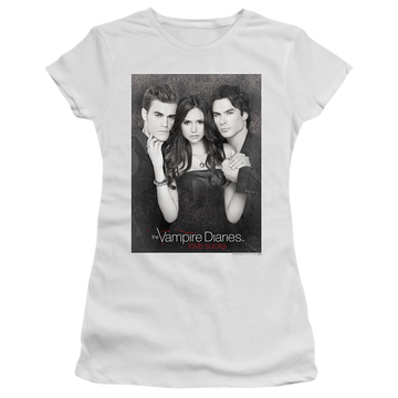 White juniors t-shirt with The Vampire Diaries That Was Then graphic