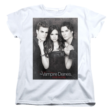 White women's t-shirt with The Vampire Diaries That Was Then graphic