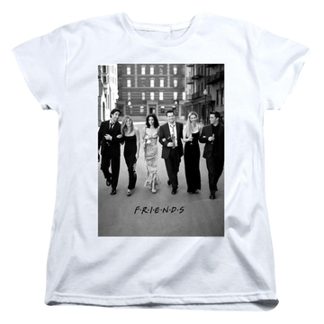 White women's t-shirt with Friends Walk The Streets graphic