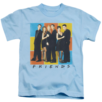 Light blue kid's t-shirt for ages 4 to 7 with Color Block Of Friends graphic