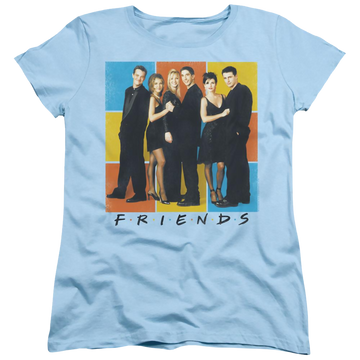 Light blue women's t-shirt with Color Block Of Friends graphic