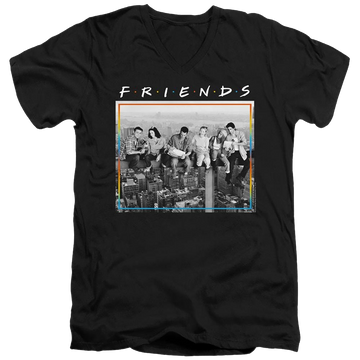 Black men's v-neck t-shirt with Friends Lunch Break graphic