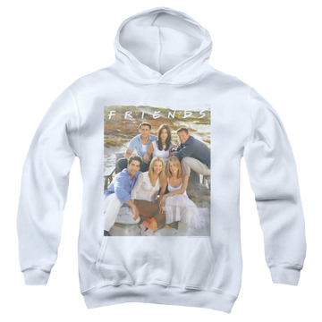 White youth hoodie for ages 8 to 12 with Friends Lifes A Beach graphic