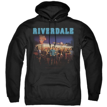 Black pullover hoodie with Riverdale Up At Pops graphic