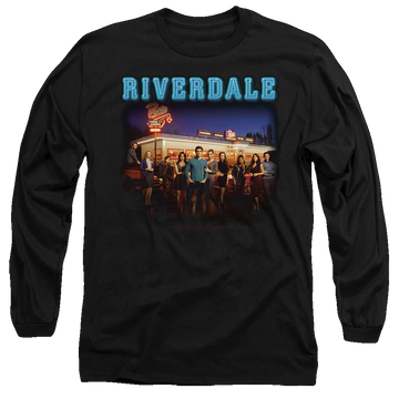 Black men's long sleeve t-shirt with Riverdale Up At Pops graphic