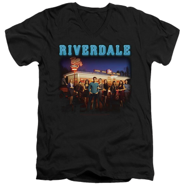 Black men's v-neck t-shirt with Riverdale Up At Pops graphic