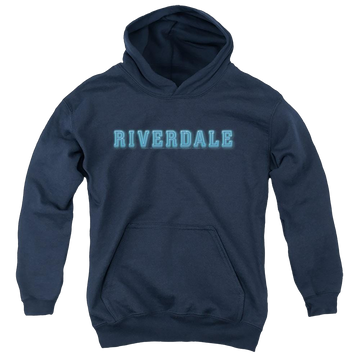 Navy youth hoodie for ages 8 to 12 with Riverdale Logo graphic