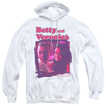 White pullover hoodie with Riverdale Betty And Veronica graphic