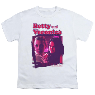 White youth t-shirt for ages 8 to 12 with Riverdale Betty And Veronica graphic