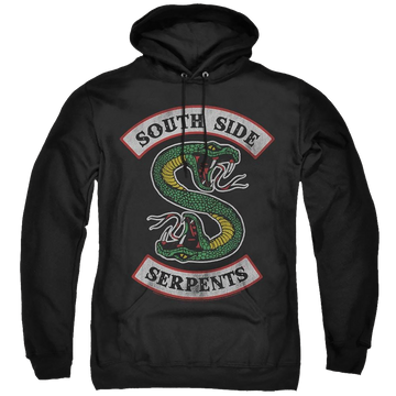 Black pullover hoodie with Riverdale South Side Serpent graphic