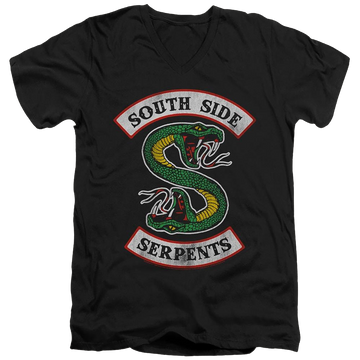 Black men's v-neck t-shirt with Riverdale South Side Serpent graphic