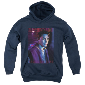 Navy youth hoodie for ages 8 to 12 with Riverdale Archie Andrews graphic