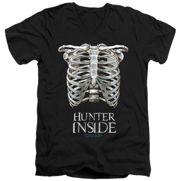 Black men's v-neck t-shirt with Supernatural Hunter Inside graphic