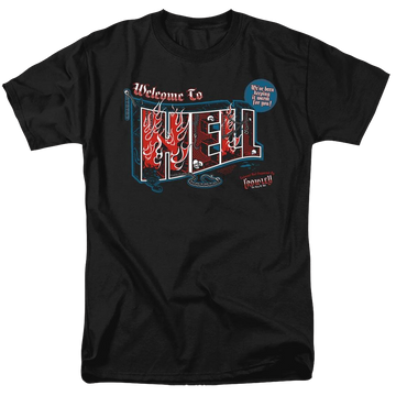Black men's regular fit t-shirt with Supernatural Welcome graphic