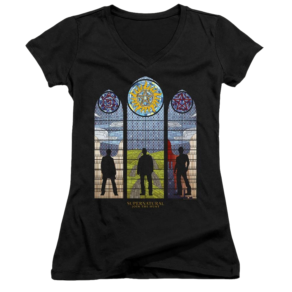 Supernatural Stained Glass - Juniors V-Neck T-Shirt Juniors V-Neck T-Shirt Supernatural   