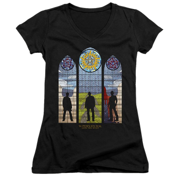 Supernatural Stained Glass - Juniors V-Neck T-Shirt Juniors V-Neck T-Shirt Supernatural   