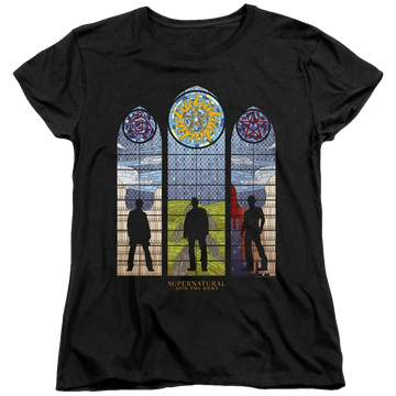 Black women's t-shirt with Supernatural Stained Glass graphic