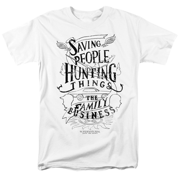 White men's regular fit t-shirt with Supernatural Family Business graphic