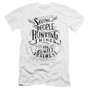 White men's premium slim fit t-shirt with Supernatural Family Business graphic
