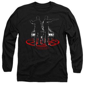 Black men's long sleeve t-shirt with Supernatural Silhouettes graphic