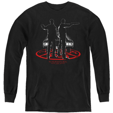 Black youth long sleeve t-shirt with Supernatural Silhouettes graphic