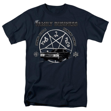 Navy men's regular fit t-shirt with Supernatural Saving People And Hunting graphic