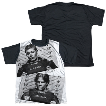 Supernatural Mug Shots youth black back t-shirt for ages 8 to 12