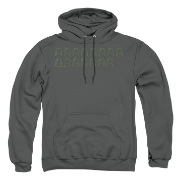 Charcoal pullover hoodie with Big Bang Theory Intranet Machine graphic