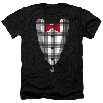 Charcoal men's heather t-shirt with Big Bang Theory Pixelated Tux graphic