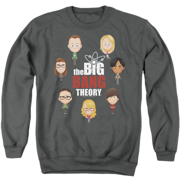 Charcoal men's crewneck sweatshirt with Big Bang Theory Emojis graphic