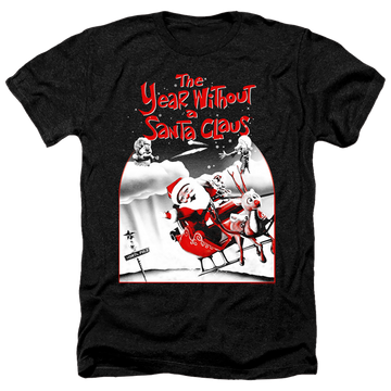 Black men's heather t-shirt with Year Without a Santa Claus Santa Poster graphic