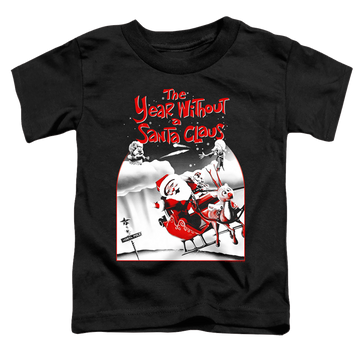 Black toddler t-shirt with Year Without a Santa Claus Santa Poster graphic