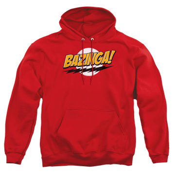 Red pullover hoodie with Big Bang Theory Bazinga graphic
