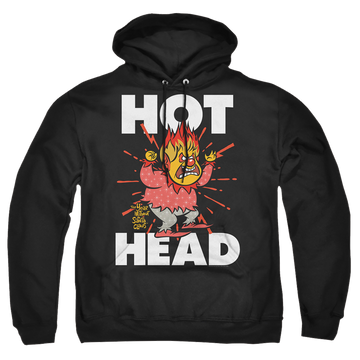 Black pullover hoodie with Year Without a Santa Claus Hot Head graphic