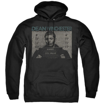Black pullover hoodie with Supernatural Dean Mug Shot graphic